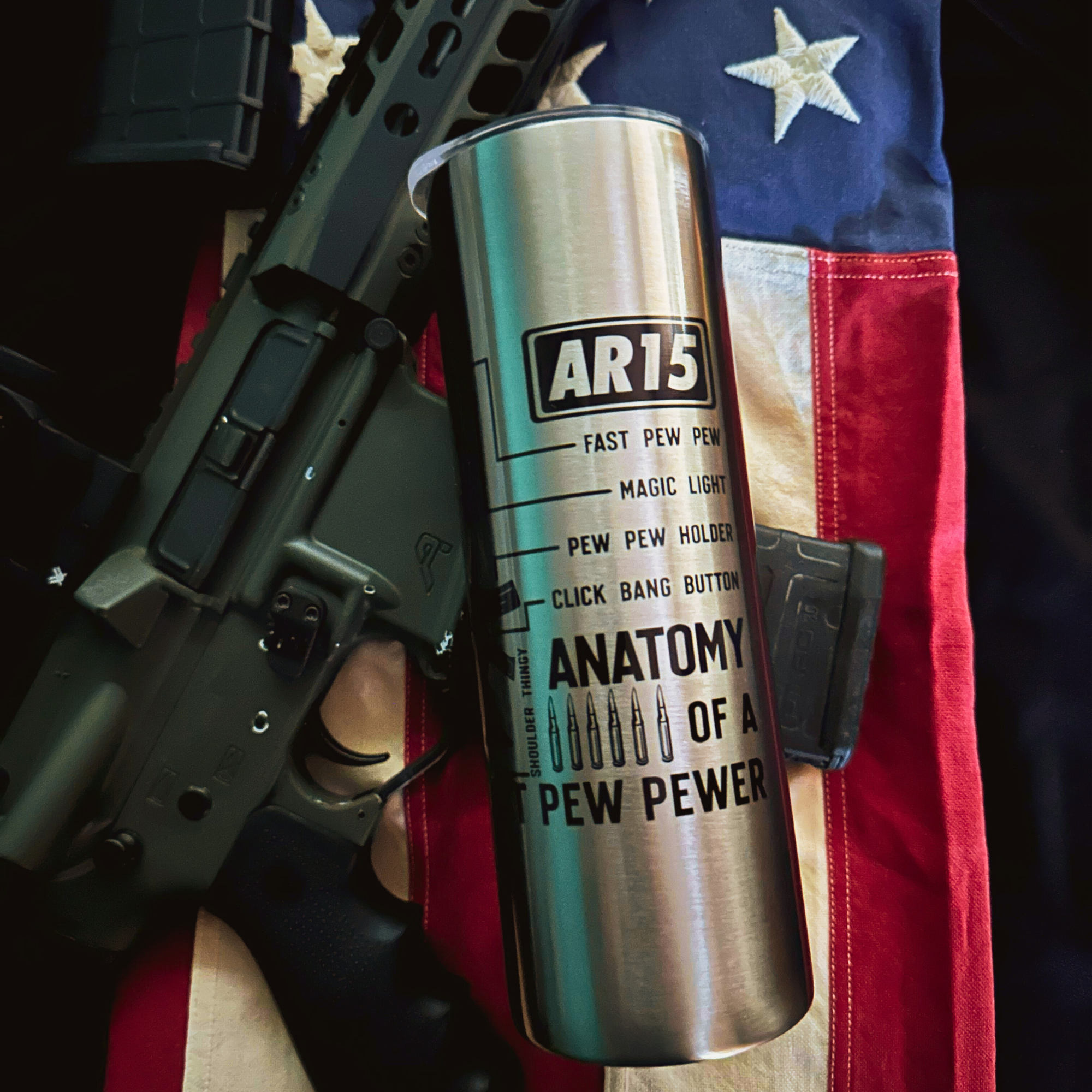 20oz Anatomy of an AR15 Tumbler - Military Inspired, Insulated Drinkware.