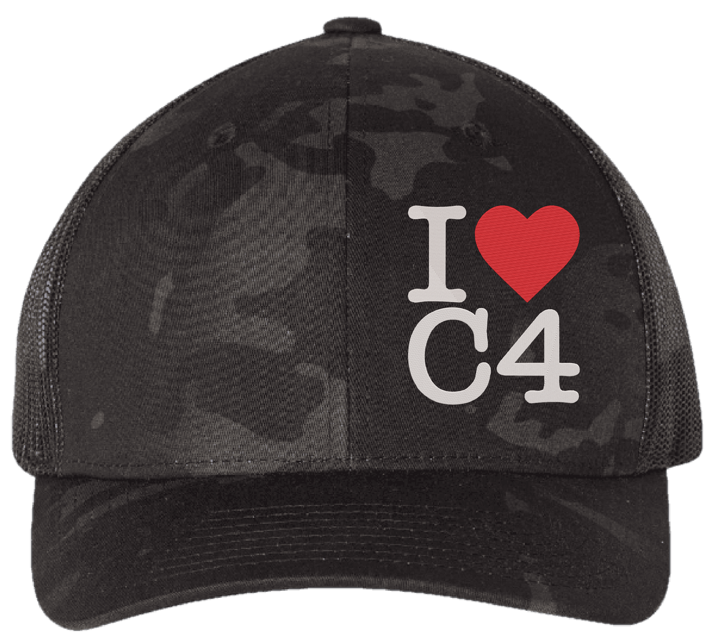 I LOVE C4 Embroidered Hat | Multicam/BDU Camo Hat | Trucker/Flat Bill/Curved Bill/Dad Hat | Lots of Styles