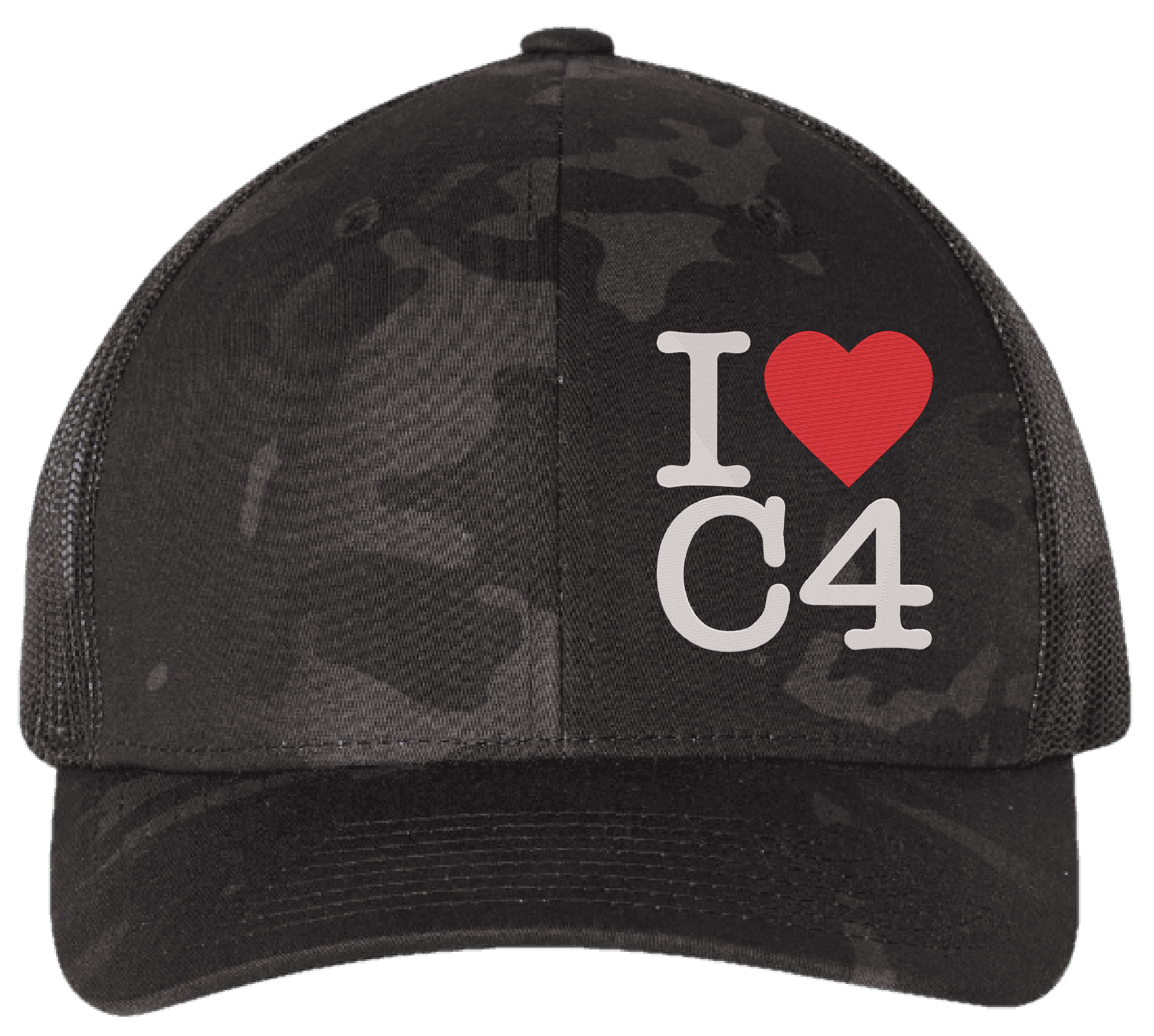 I LOVE C4 Embroidered Hat | Multicam/BDU Camo Hat | Trucker/Flat Bill/Curved Bill/Dad Hat | Lots of Styles