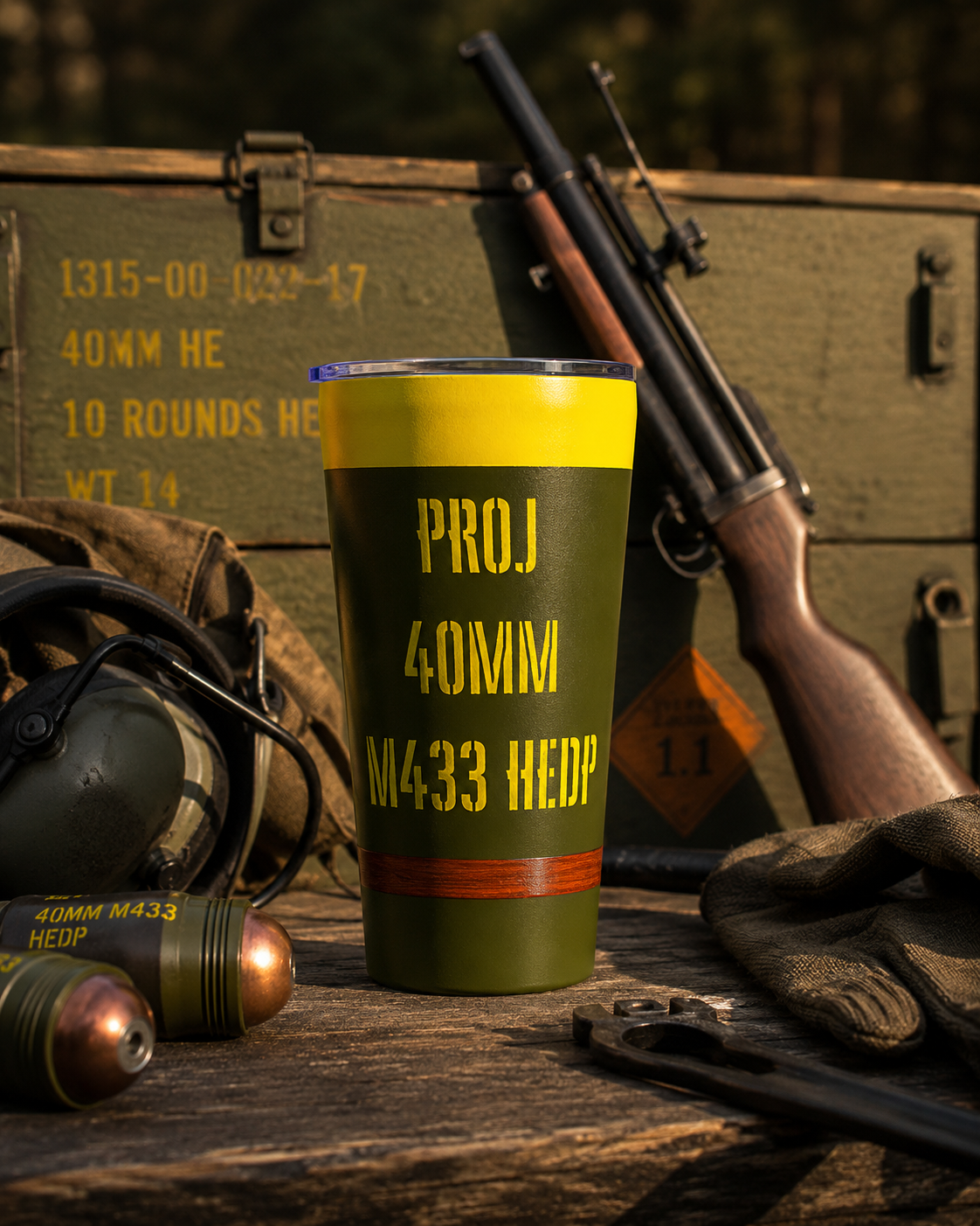 40MM M433 HEDP Grenade Tumbler | 16oz Military-Inspired Drinkware