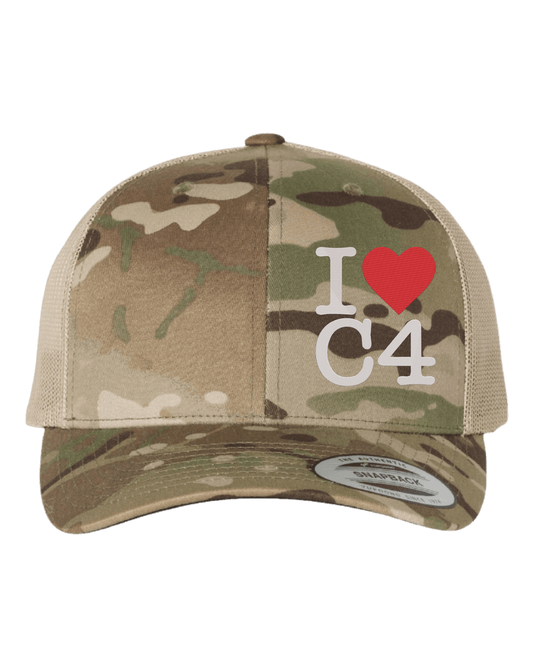I LOVE C4 Embroidered Hat | Multicam/BDU Camo Hat | Trucker/Flat Bill/Curved Bill/Dad Hat | Lots of Styles