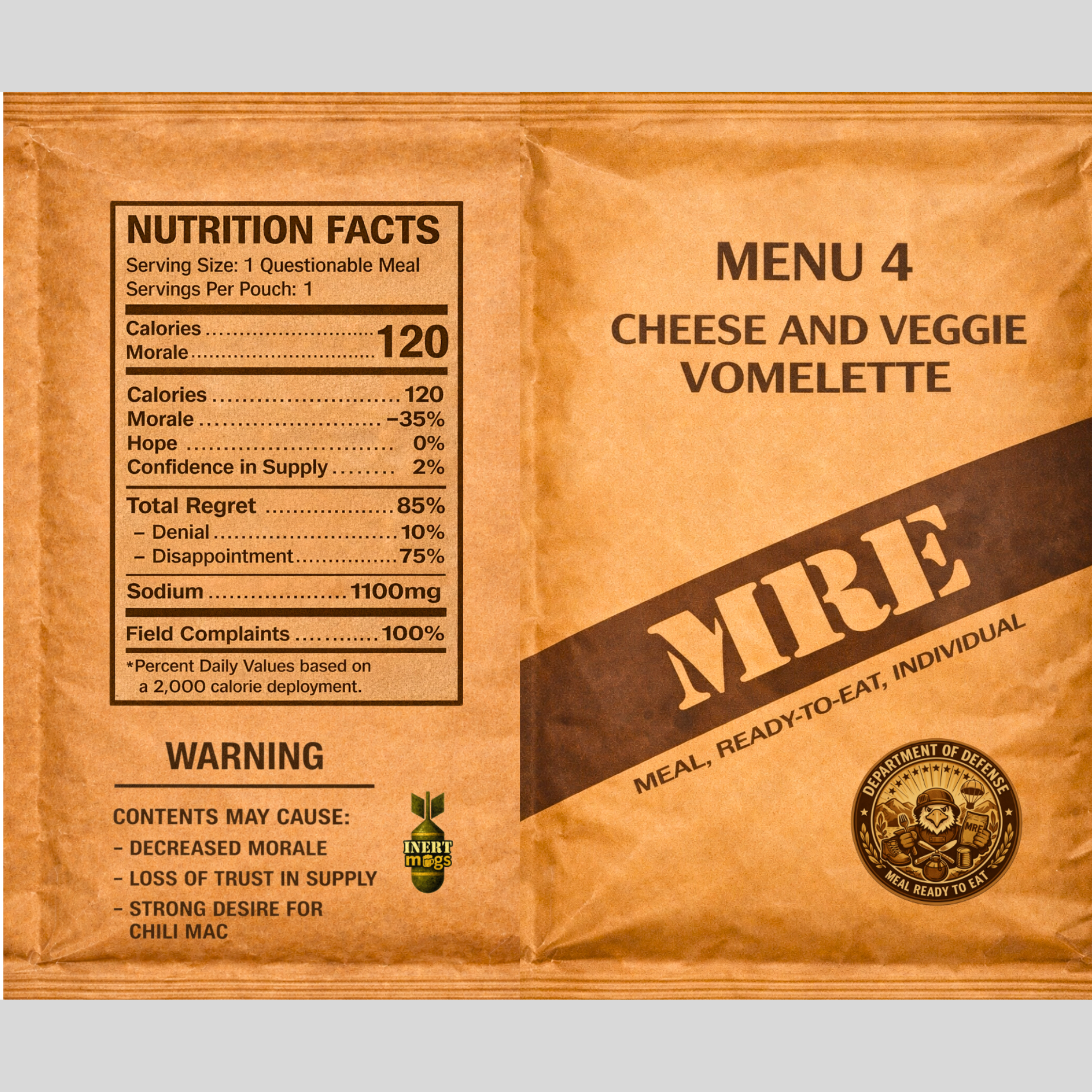 20oz MRE Cheese and Veggie Vomlette